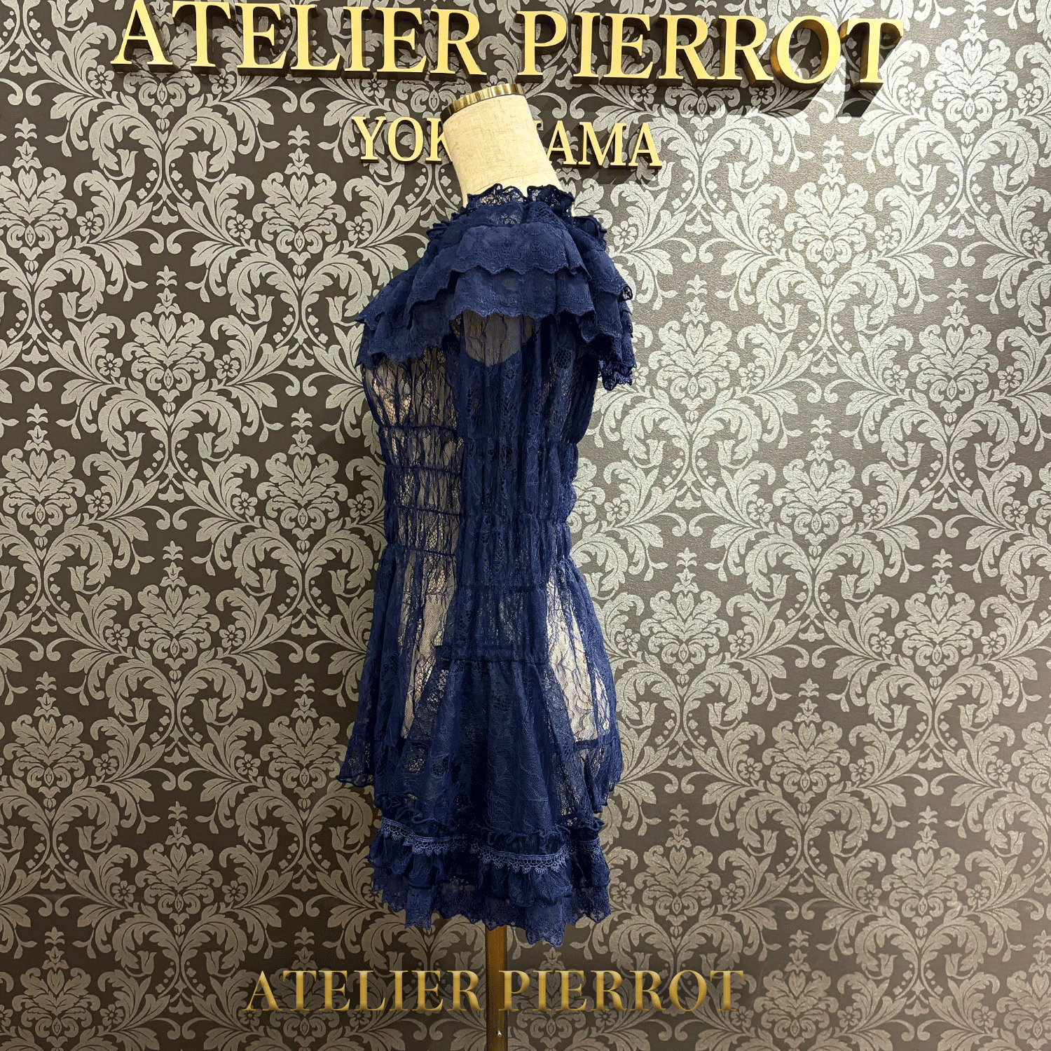 【ATELIER PIERROT】 Shirring princess sleeve blouse-Lace- White/Ivory/Bordeaux/Navy/ Black