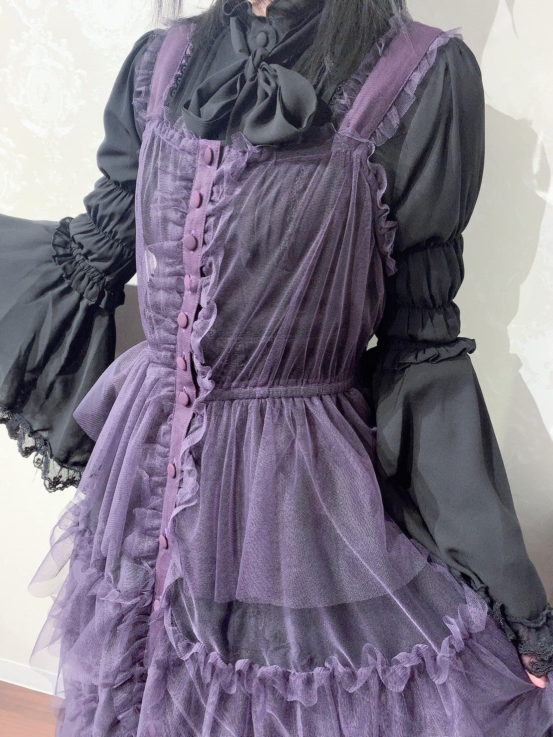 【Vallee lys】Vallee Nocturne Tulle Jumper Skirt白色/波尔多/紫色/黑色