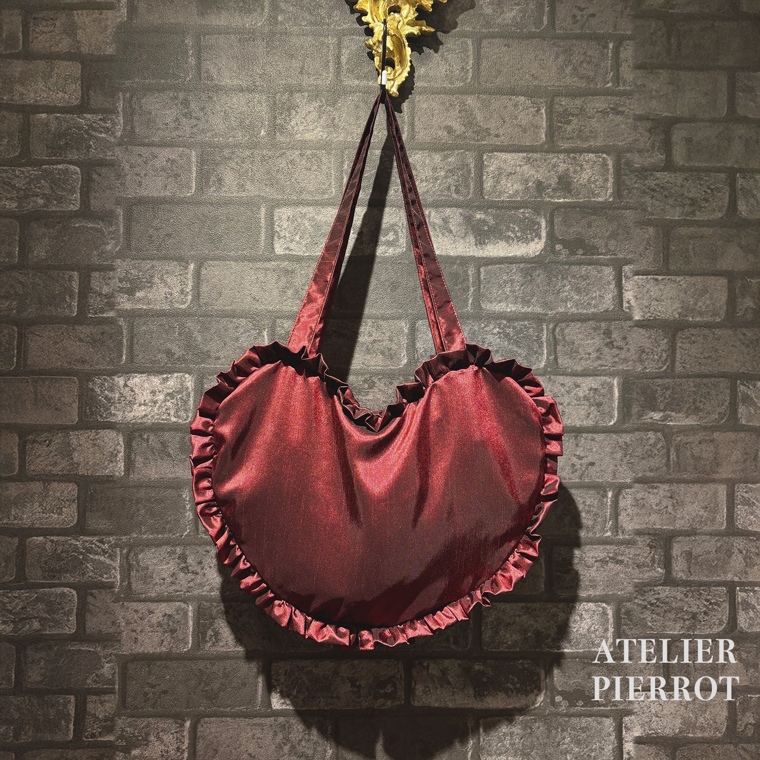 【ATELIER PIERROT】 Lace up Ribbon Heart Bag ボルドー/ブラック×ホワイト/ブラック