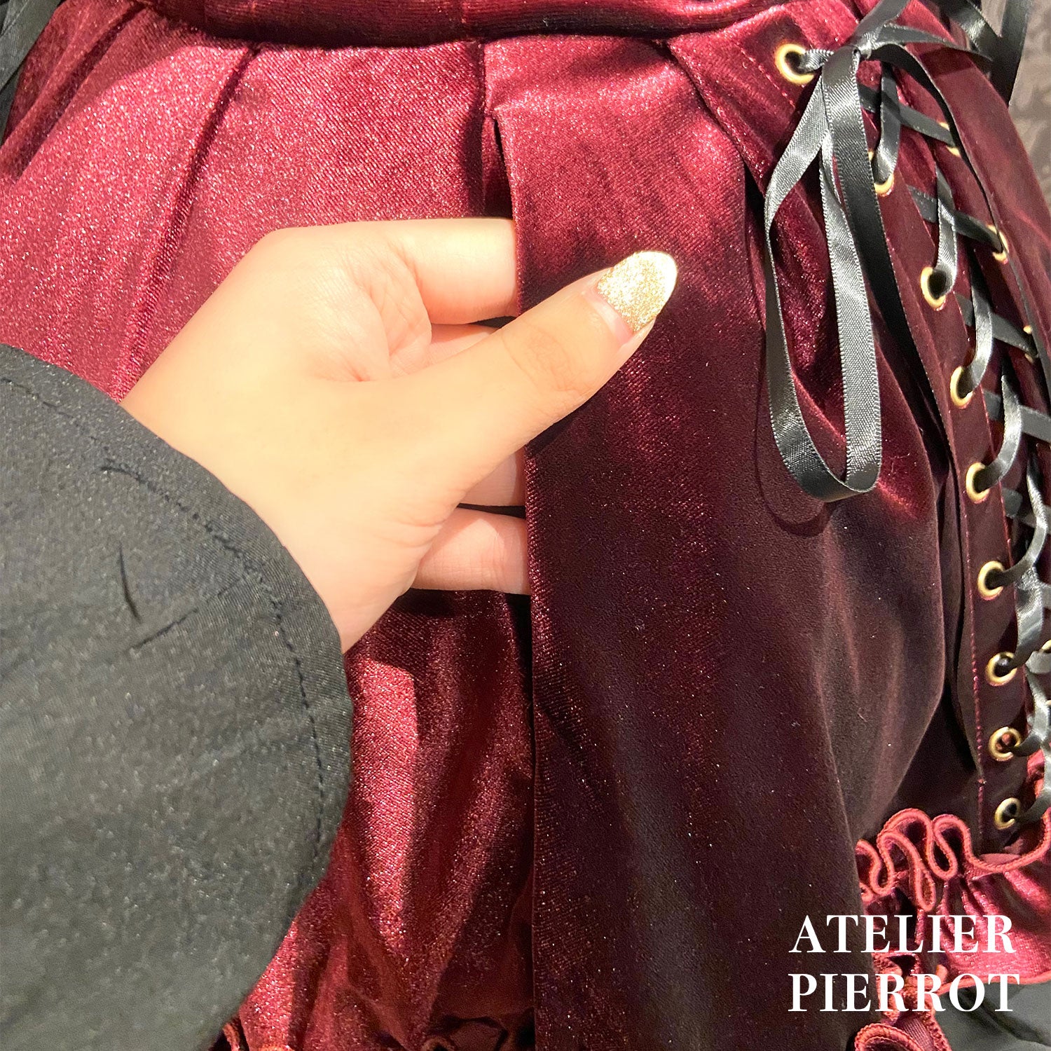 【ATELIER PIERROTAdenophora Lace-Up Skirt波尔多/海蓝色/黑色★预定10月上旬~中旬发售★