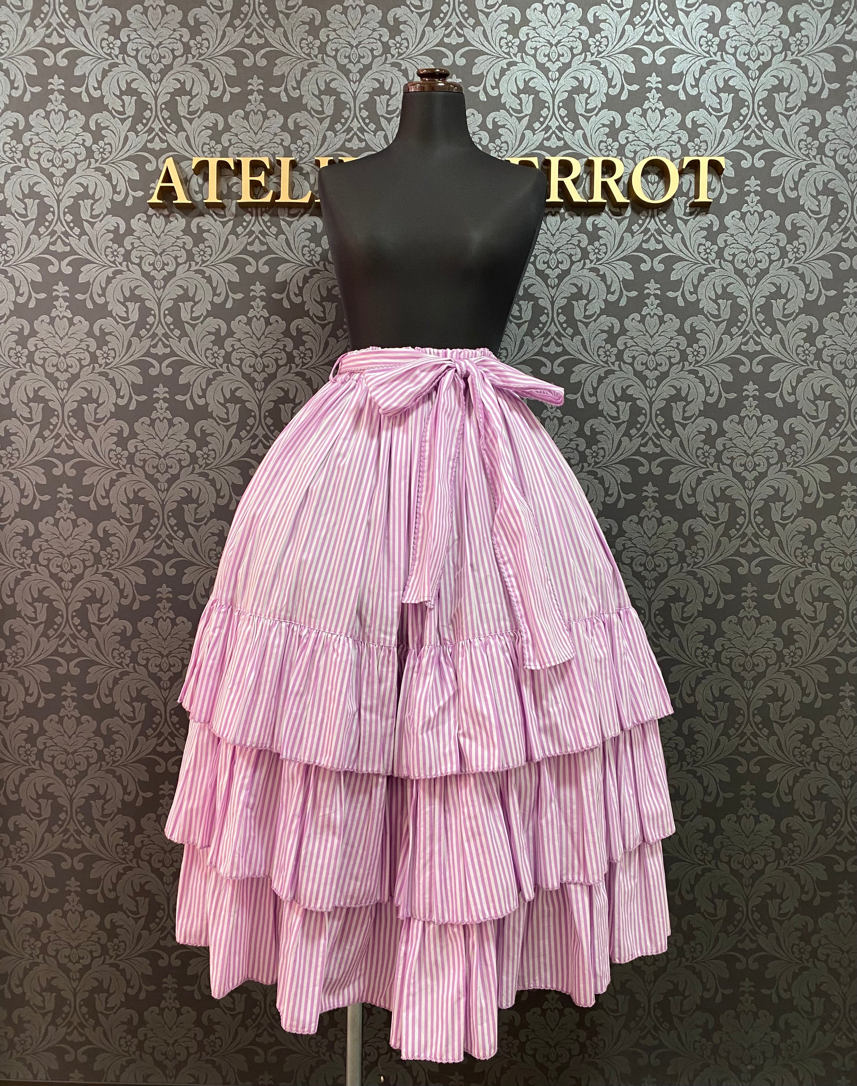 【Physical Drop】フィジカルドロップ ミルフィーユフリルスカート(ミディアム丈80cm/ラベンダーストライプ)★ウィンターセール2月23日まで★