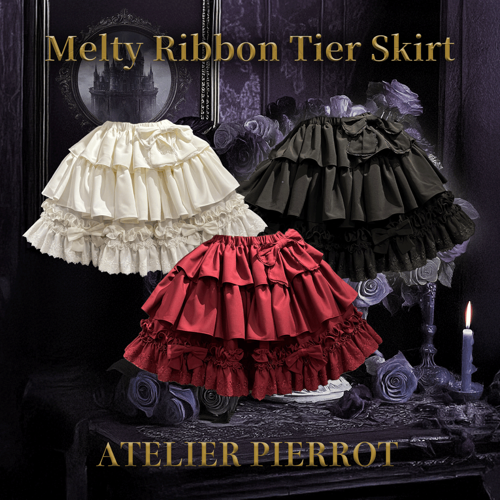 ATELIER PIERROT】 Melty Ribbon Tier Skirt ホワイト/ボルドー