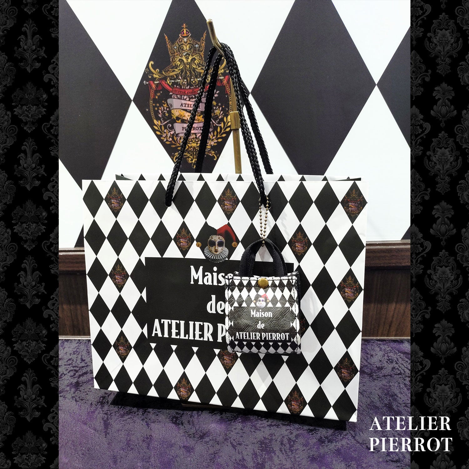 ATELIER-PIERROT】 ★ご予約受付中★ Mini Shopping Bag Charm ダイヤ柄/ブラック