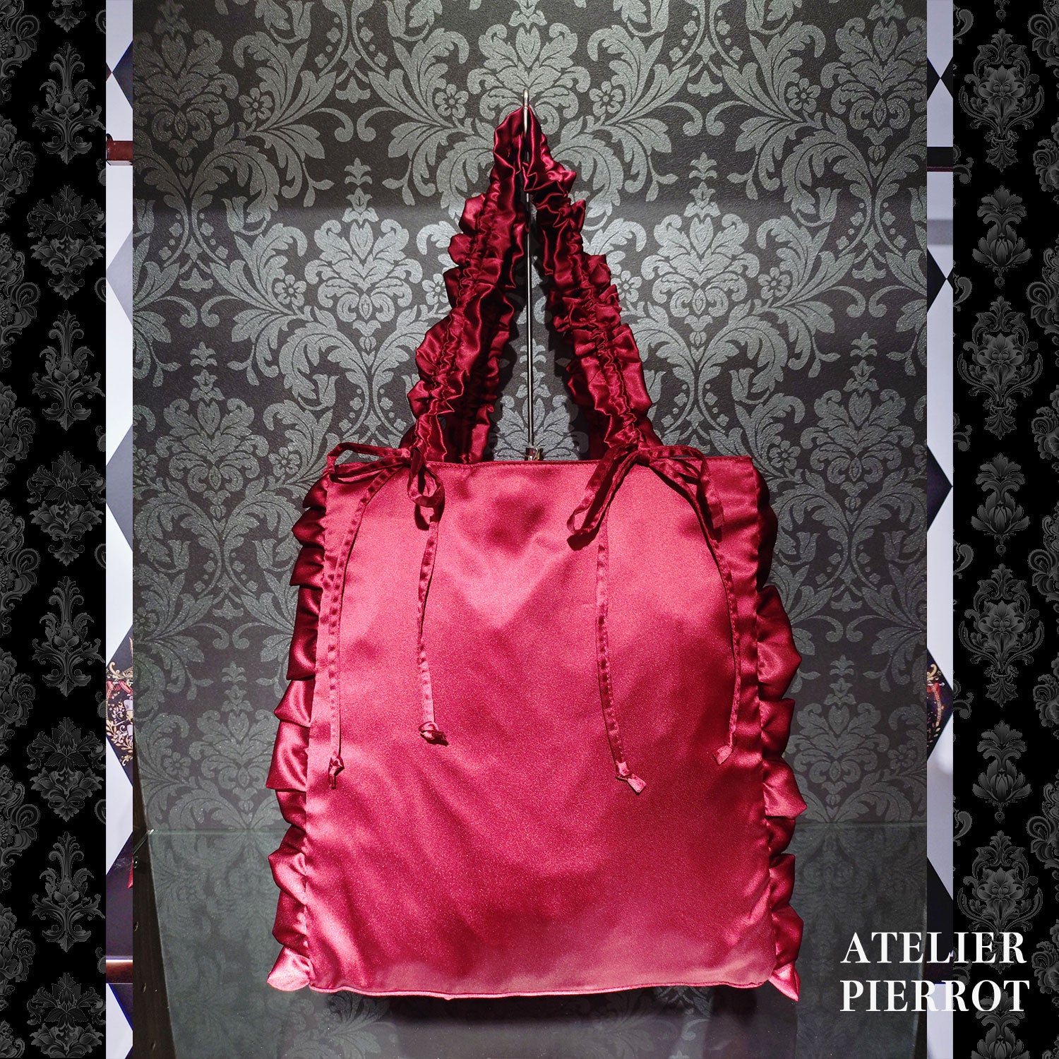 【ATELIER PIERROT】Romantic Ribbon Tote Bag ボルドー/ブラック★紅白限定セール10%OFF!!1/20(火)まで★