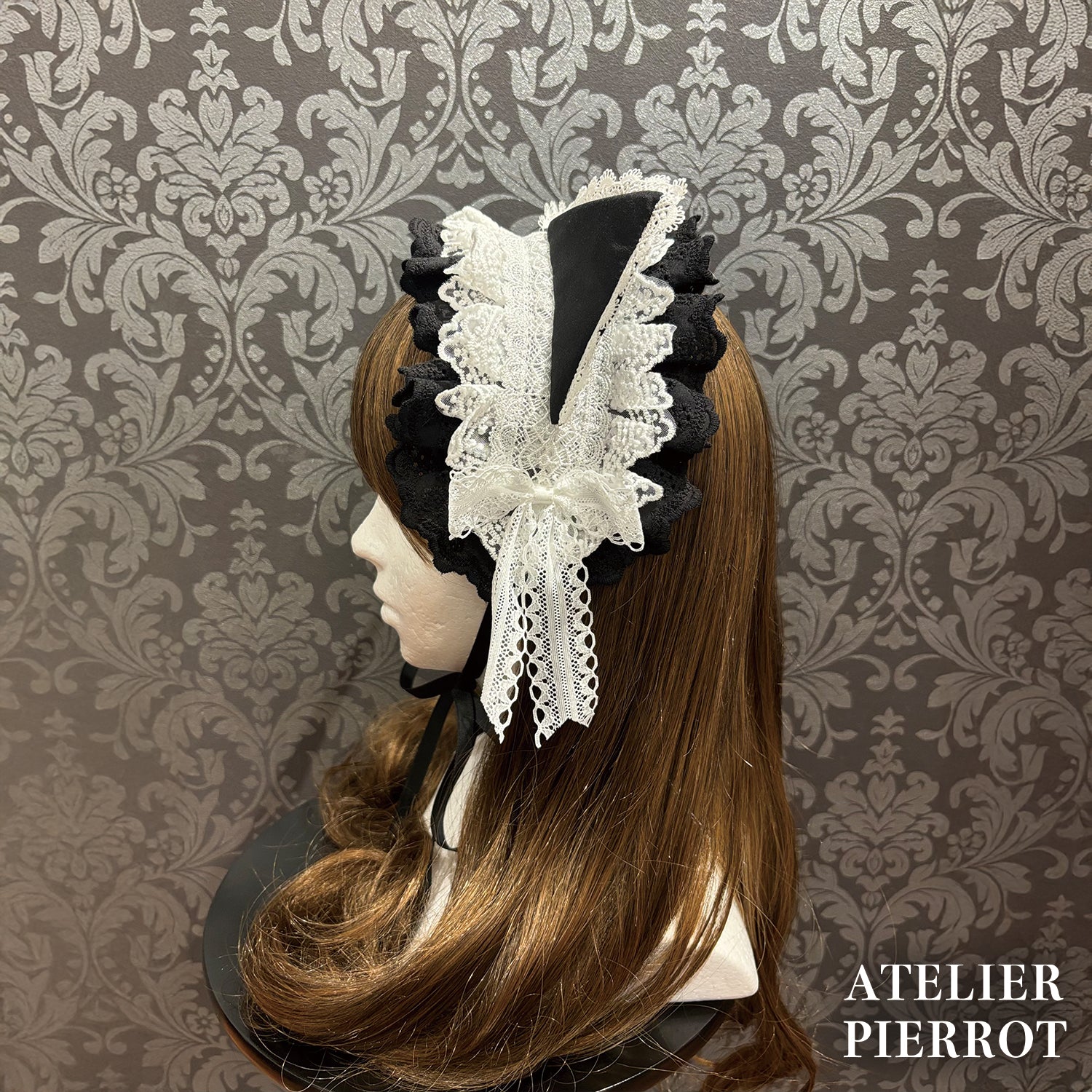 【ATELIER PIERROT】 Mimi de Chat Lace Headdress ブラック×ホワイト/ブラック