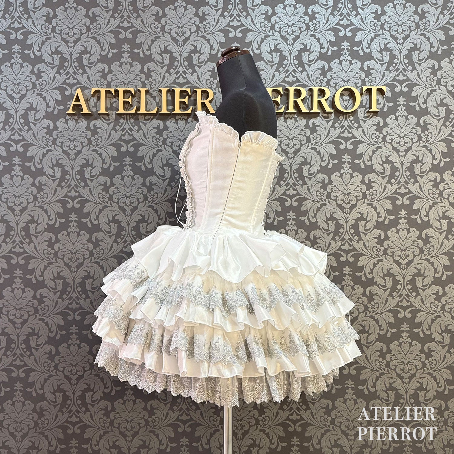【ATELIER PIERROT】 Mini Corset Dress (シルバーレースver) ホワイト/ブラック