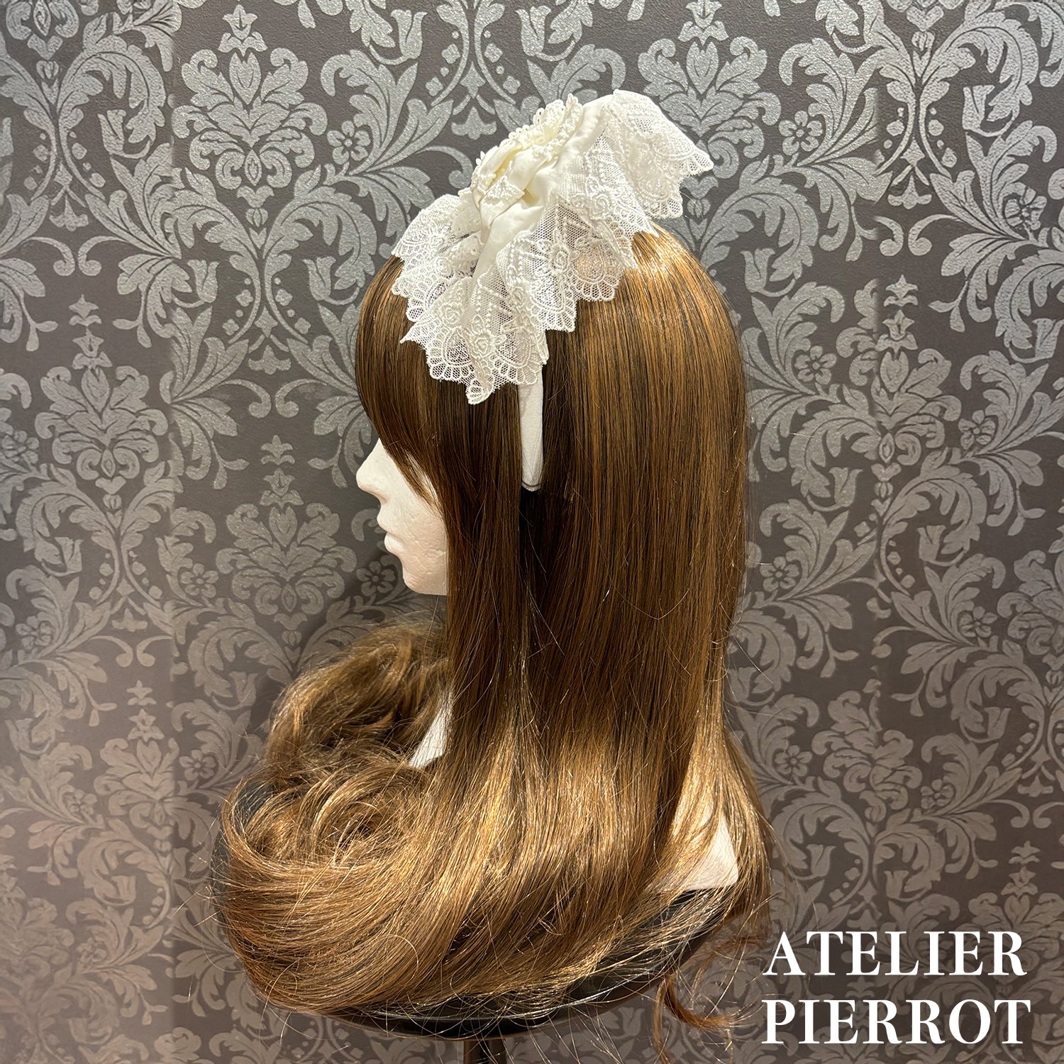 【ATELIER PIERROT】 Sweet Lace Ribbon Headband ホワイト/ボルドー/ブラック×ホワイト/ブラック