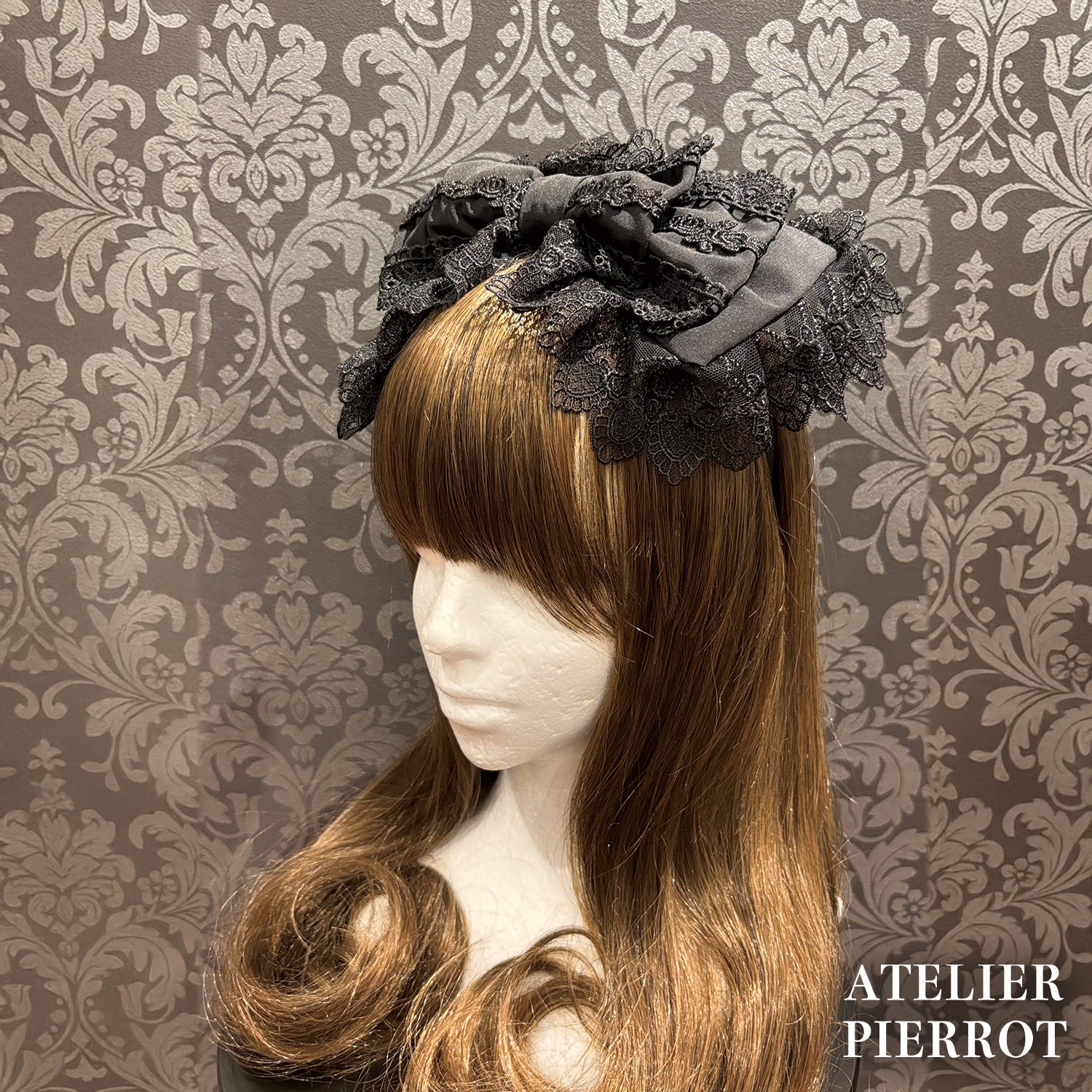 【ATELIER PIERROT】 Sweet Lace Ribbon Headband ホワイト/ボルドー/ブラック×ホワイト/ブラック