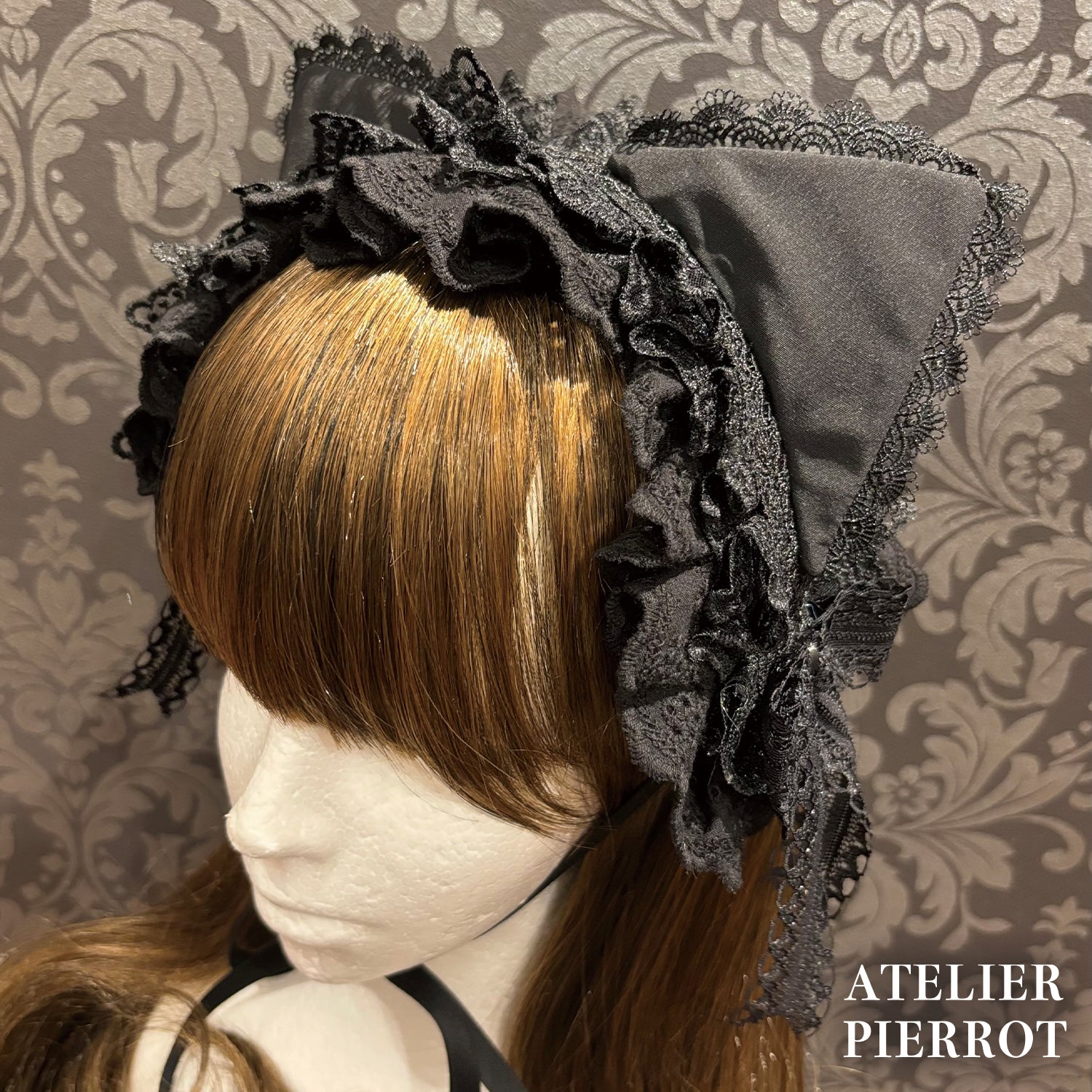 【ATELIER PIERROT】 Mimi de Chat Lace Headdress ブラック×ホワイト/ブラック