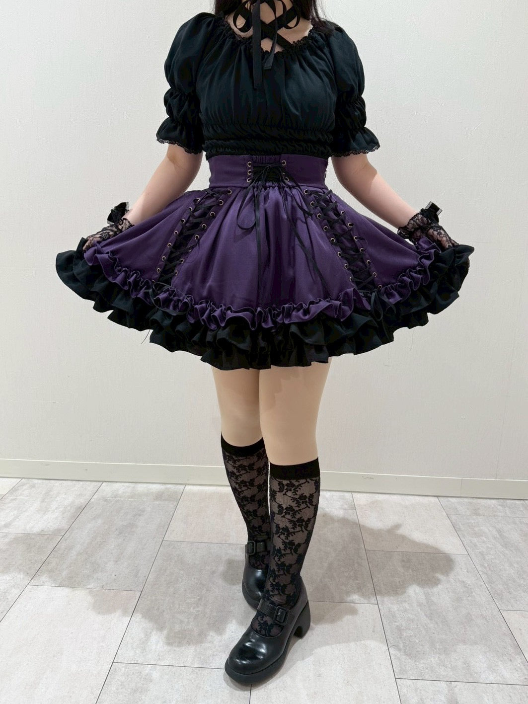 【ATELIER PIERROT】 Adenophora Lace-Up Skirt ホワイト/新色ボルドー/パープル×ブラック/新色ネイビー/ブラック×ホワイト/ブラック★ダブルポイントフェア対象商品6月14日(日)まで★