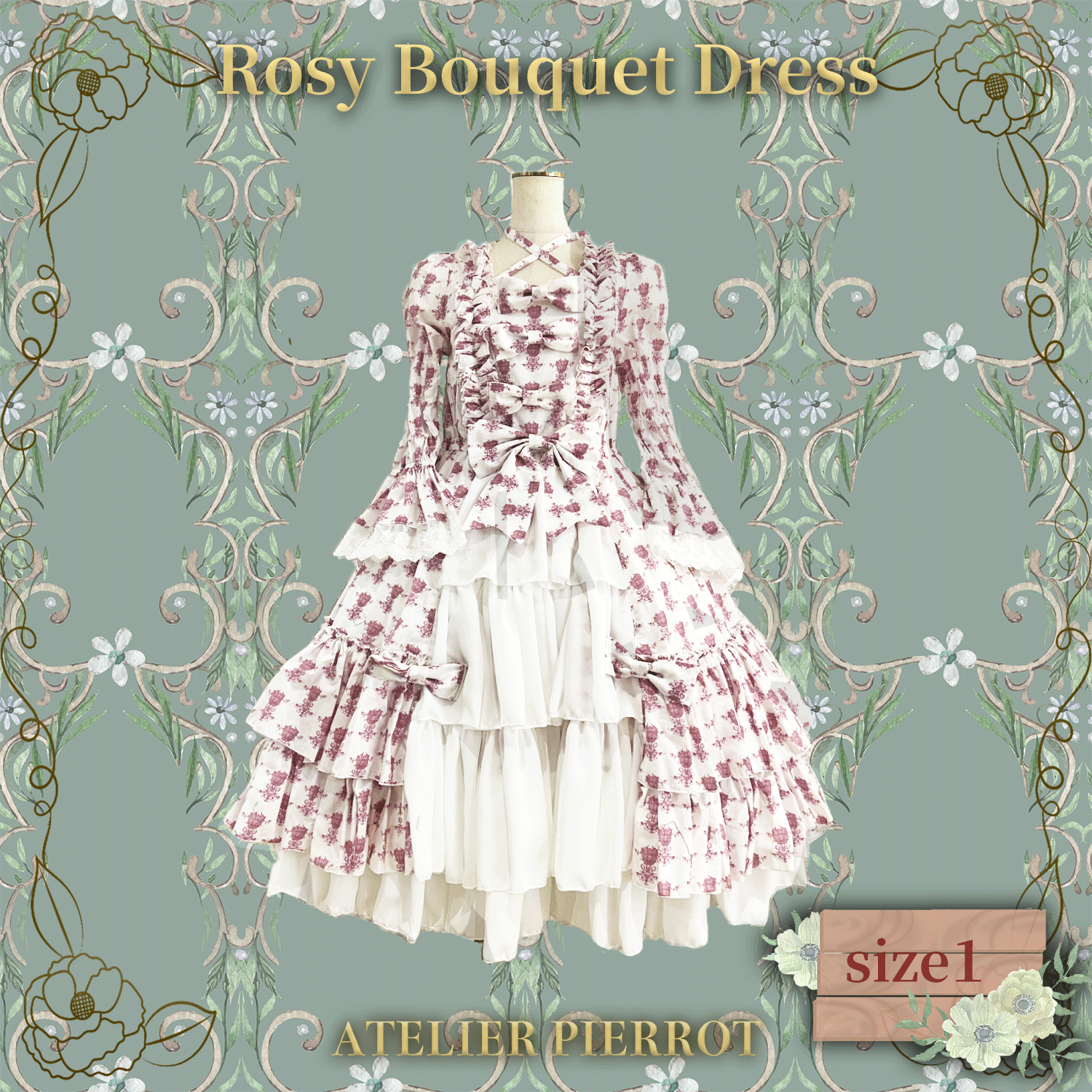 【ATELIER PIERROT】 Rosy Bouquet Dress Size 2