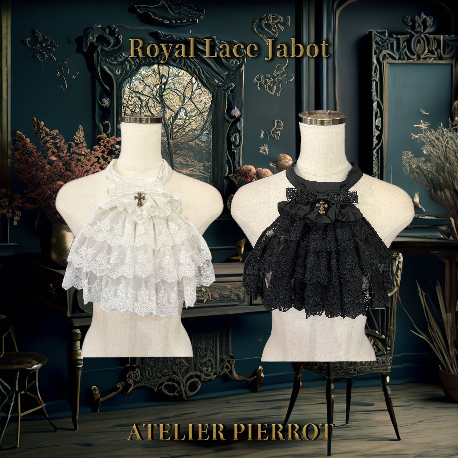【ATELIER PIERROT】 Royal Lace Jabot White/Black