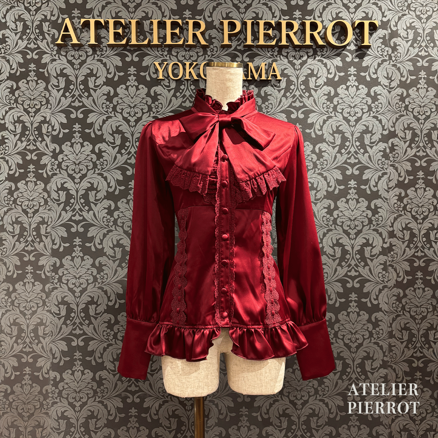 【ATELIER PIERROT】 Classical Duchess Ribbon Blouse ホワイト/ボルドー/ネイビー/ブラック