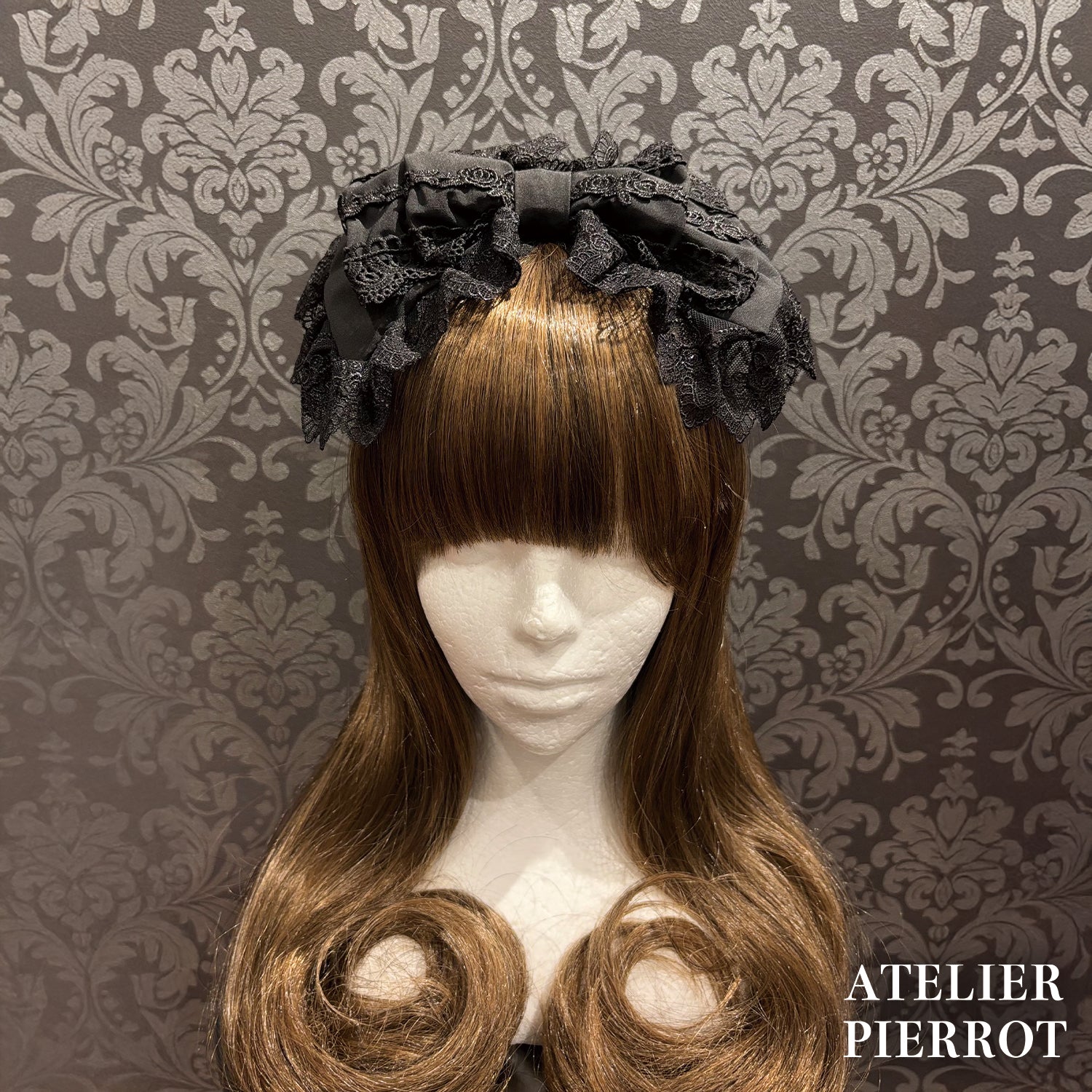 【ATELIER PIERROT】 Sweet Lace Ribbon Headband ホワイト/ボルドー/ブラック×ホワイト/ブラック