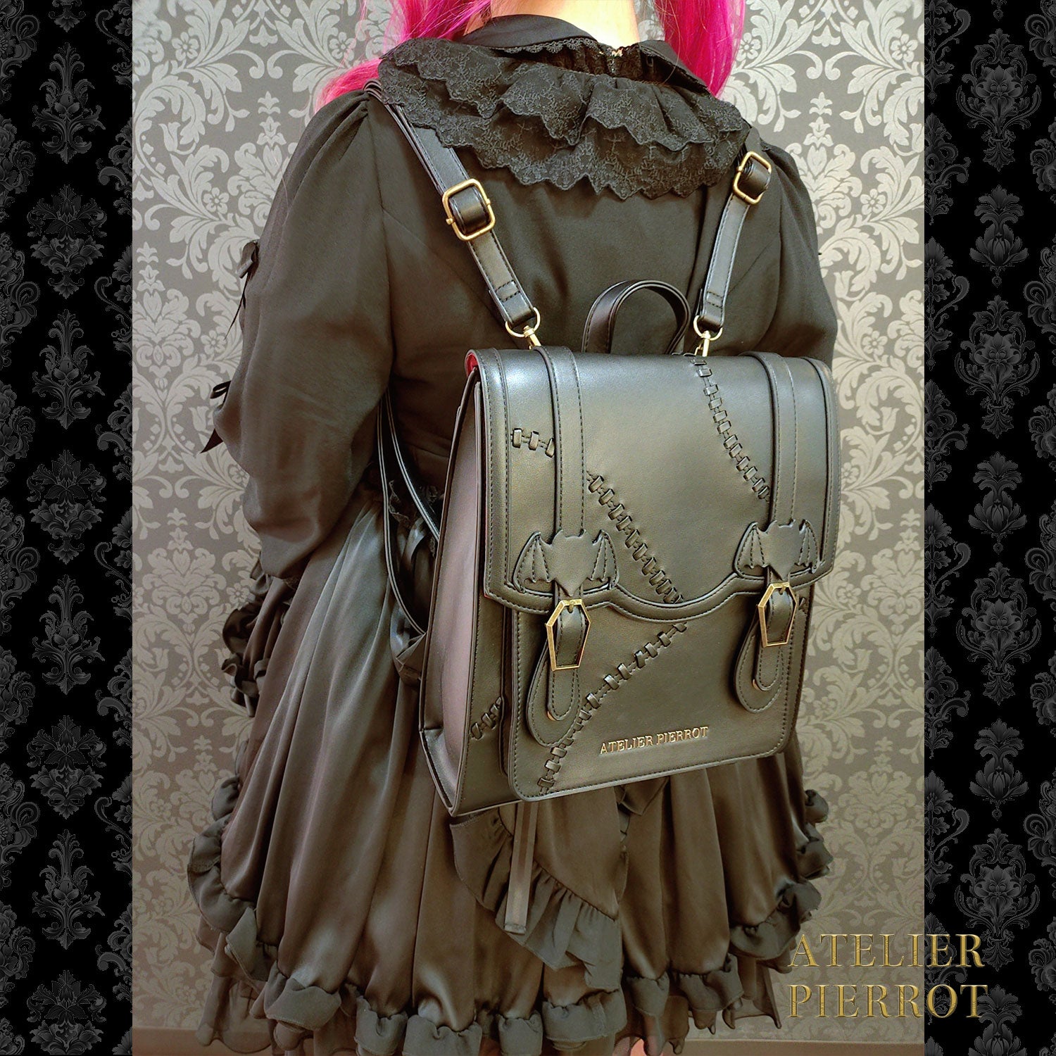 【ATELIER PIERROT】 “Nocturnal Grave”Mended Satchel ボルドー/ネイビー/ブラック