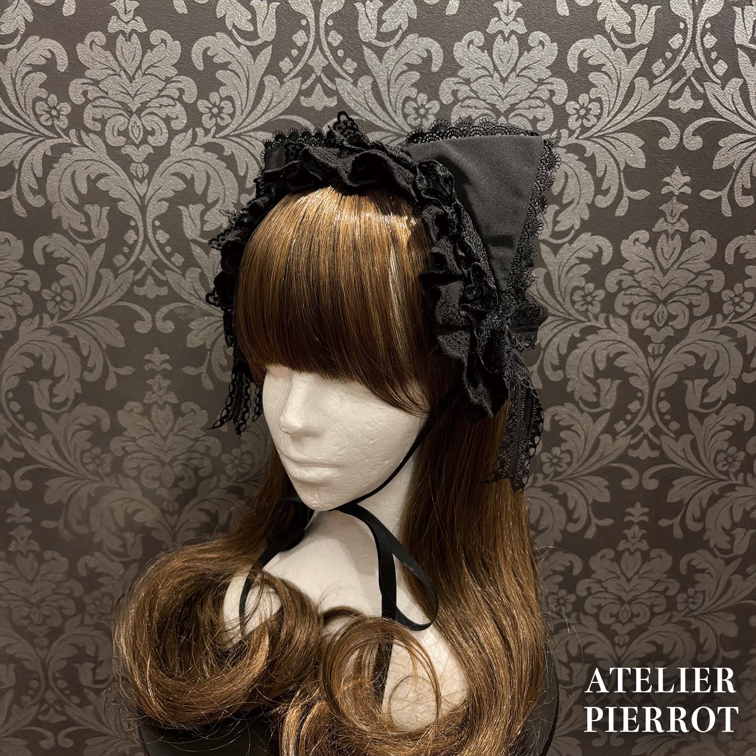 【ATELIER PIERROT】 Mimi de Chat Lace Headdress ブラック×ホワイト/ブラック