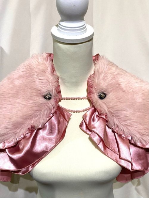 【MARBLE】マーブル パールチェーン飾り付きラグジュアリーファーケープ:ピンクファー