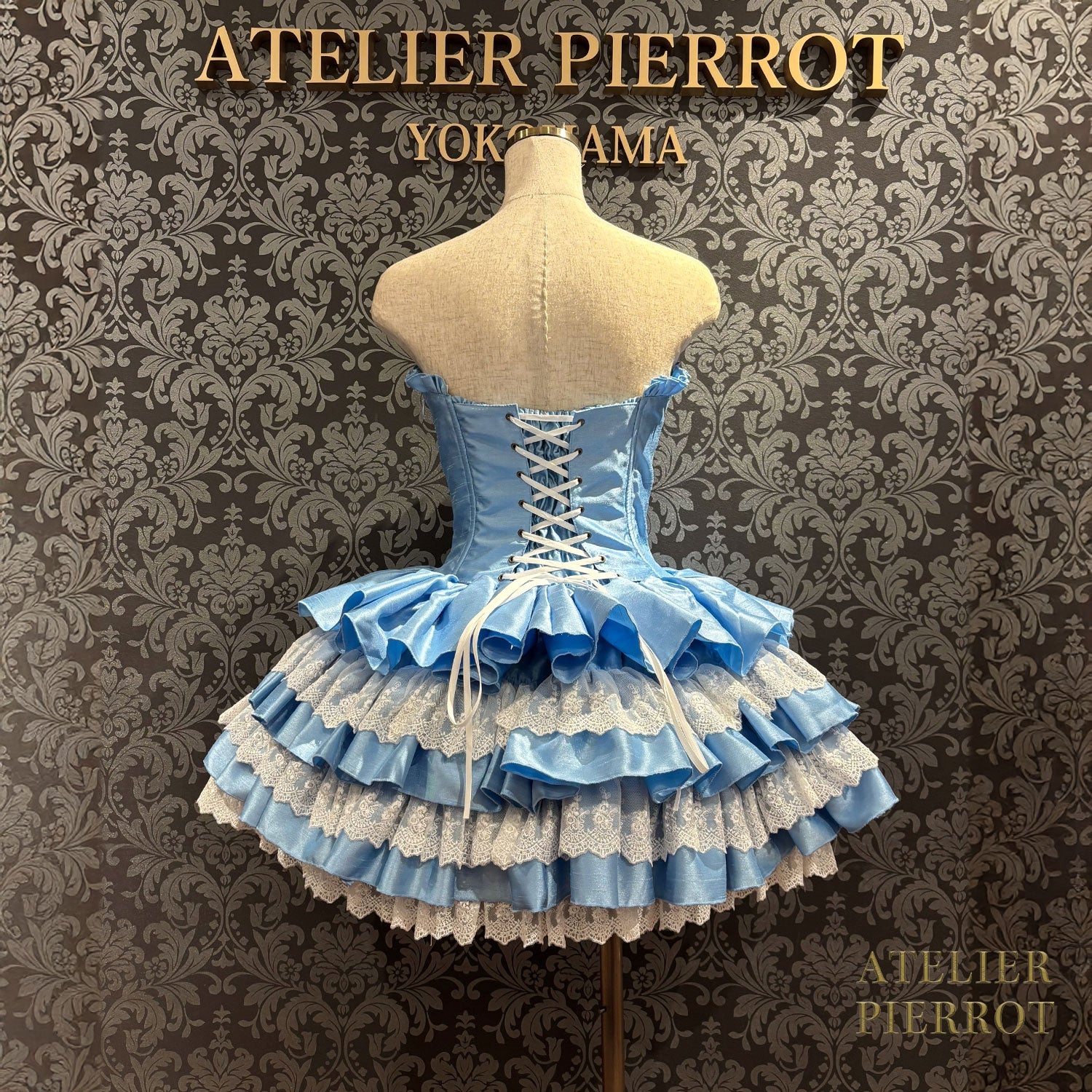 【ATELIER PIERROT】 ミニコルセットワンピース ホワイト/ピンク/サックス/パープル/グリーン/ネイビー/ブラック×ホワイト/ブラック