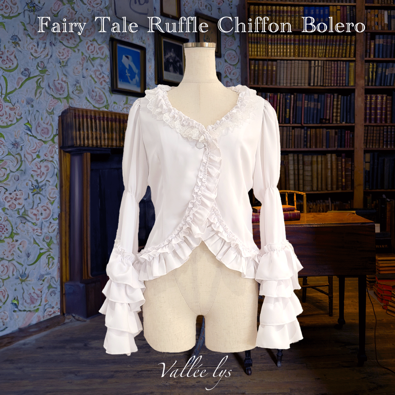 【Vallée lys】ヴァレリス Fairy Tale Ruffle Chiffon Bolero White/ Black