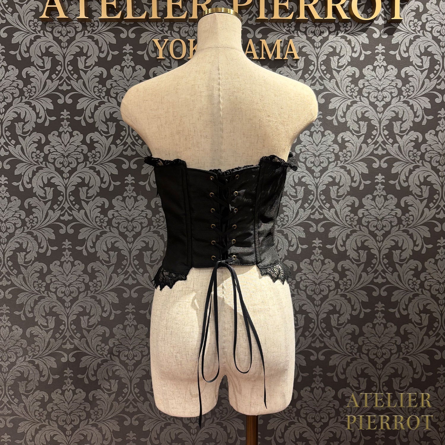 【ATELIER PIERROT】帶長緊身胸衣(Shantan織物)白色/黑色X白色/黑色