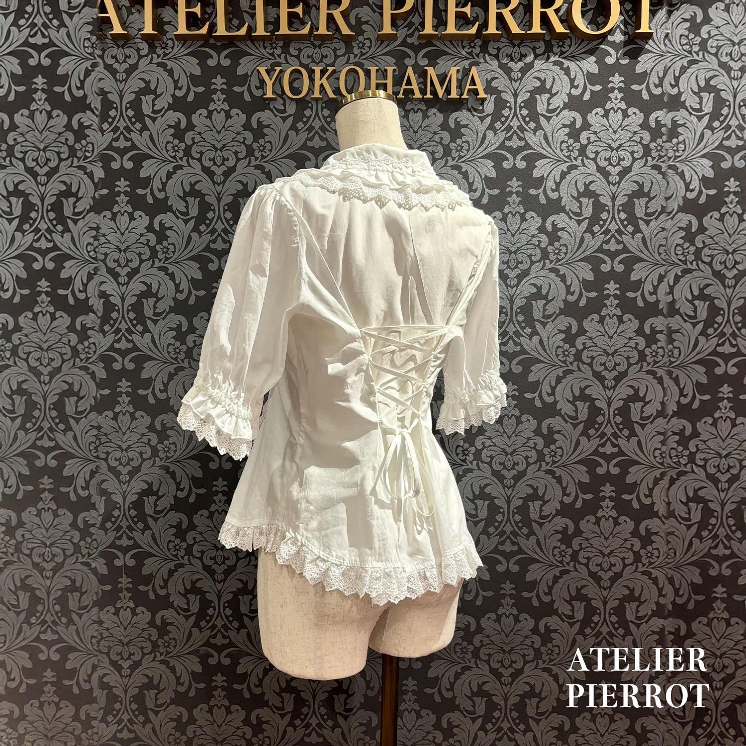 【ATELIER PIERROT】 Petite Rose BlouseWhite/Bordeaux/Black