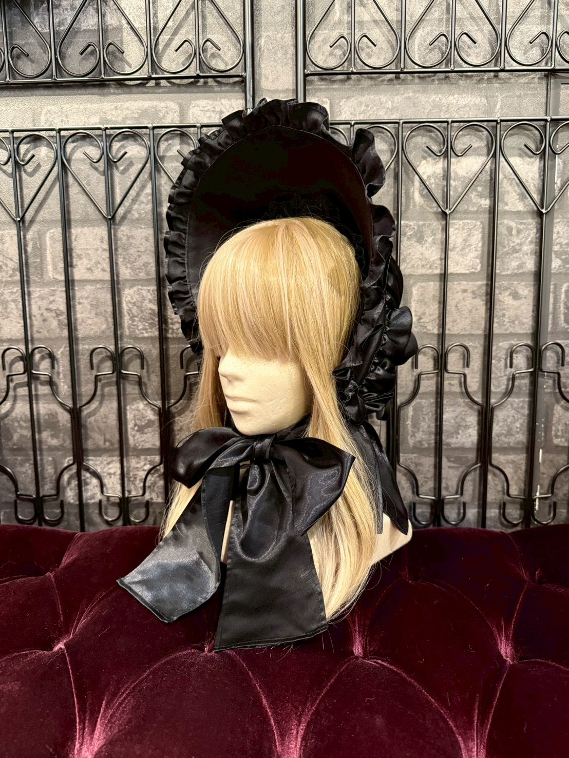 【HERHUM】ハーハム おりぼんちゃんフルボンネット(シャンタン ver.) ホワイト/ブラック×ホワイトレース/ブラック