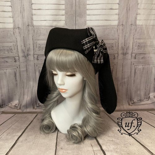 【Uf】ウフ うさ耳ベレー帽 黒×黒耳 ★受注商品★