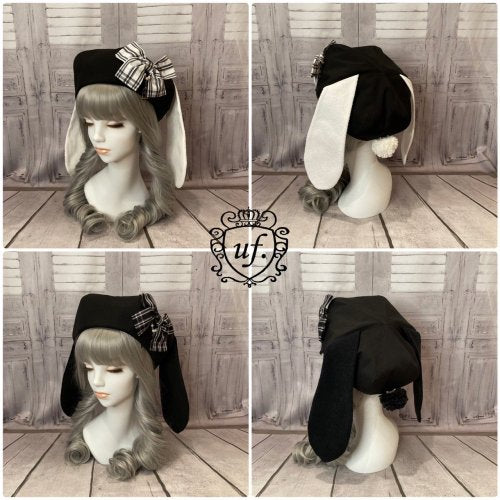 【Uf】ウフ うさ耳ベレー帽 黒×白耳 ★受注商品★