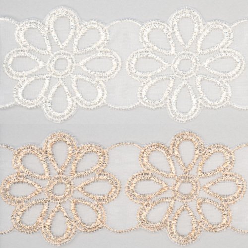 Glitter Nylonshire Flower Motif encaje 13.7m de oro/plata
