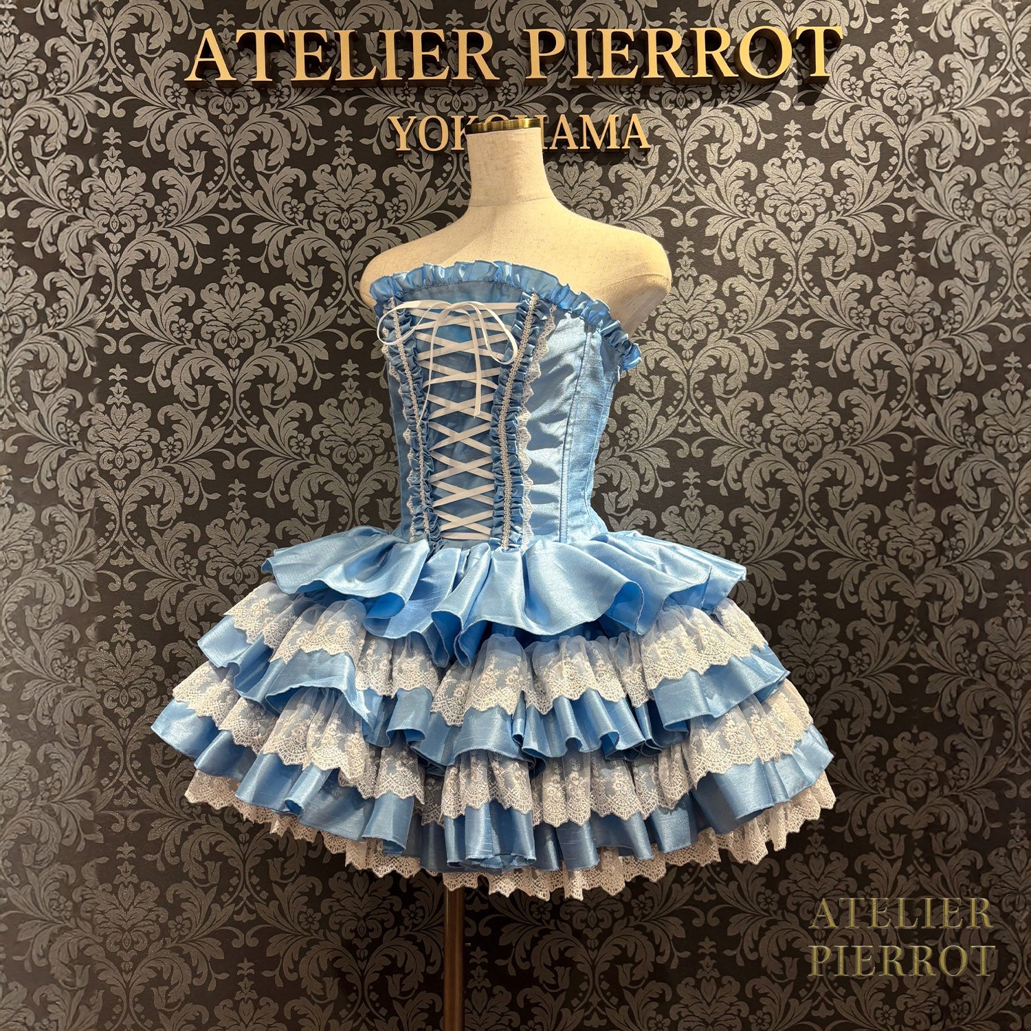【ATELIER PIERROT】 ミニコルセットワンピース ホワイト/ピンク/サックス/パープル/グリーン/ネイビー/ブラック×ホワイト/ブラック