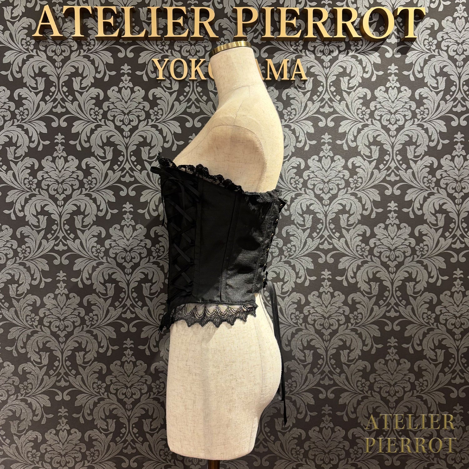 【ATELIER PIERROT】帶長緊身胸衣(Shantan織物)白色/黑色X白色/黑色