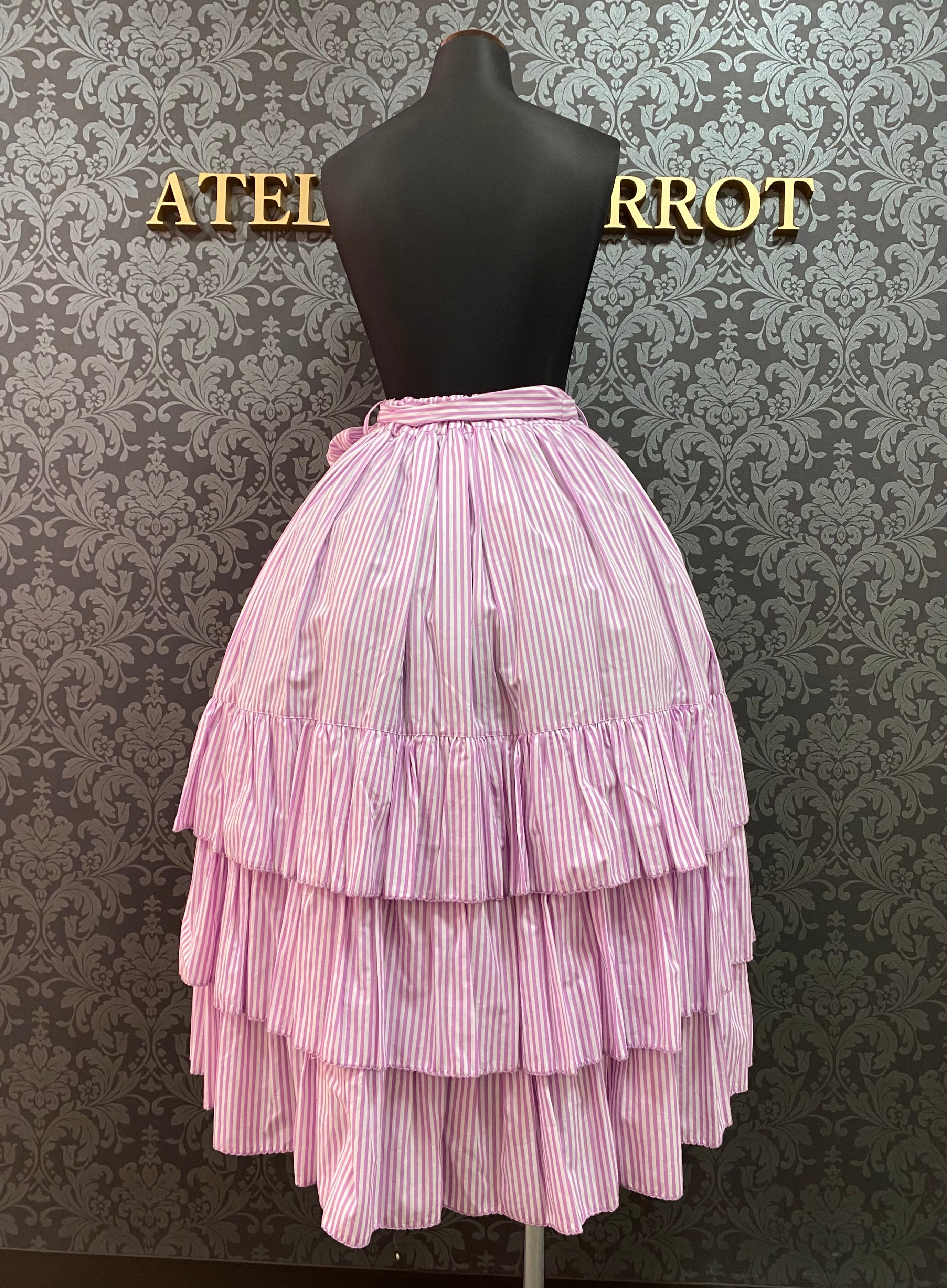 【Physical Drop】フィジカルドロップ ミルフィーユフリルスカート(ミディアム丈80cm/ラベンダーストライプ)★ウィンターセール2月23日まで★