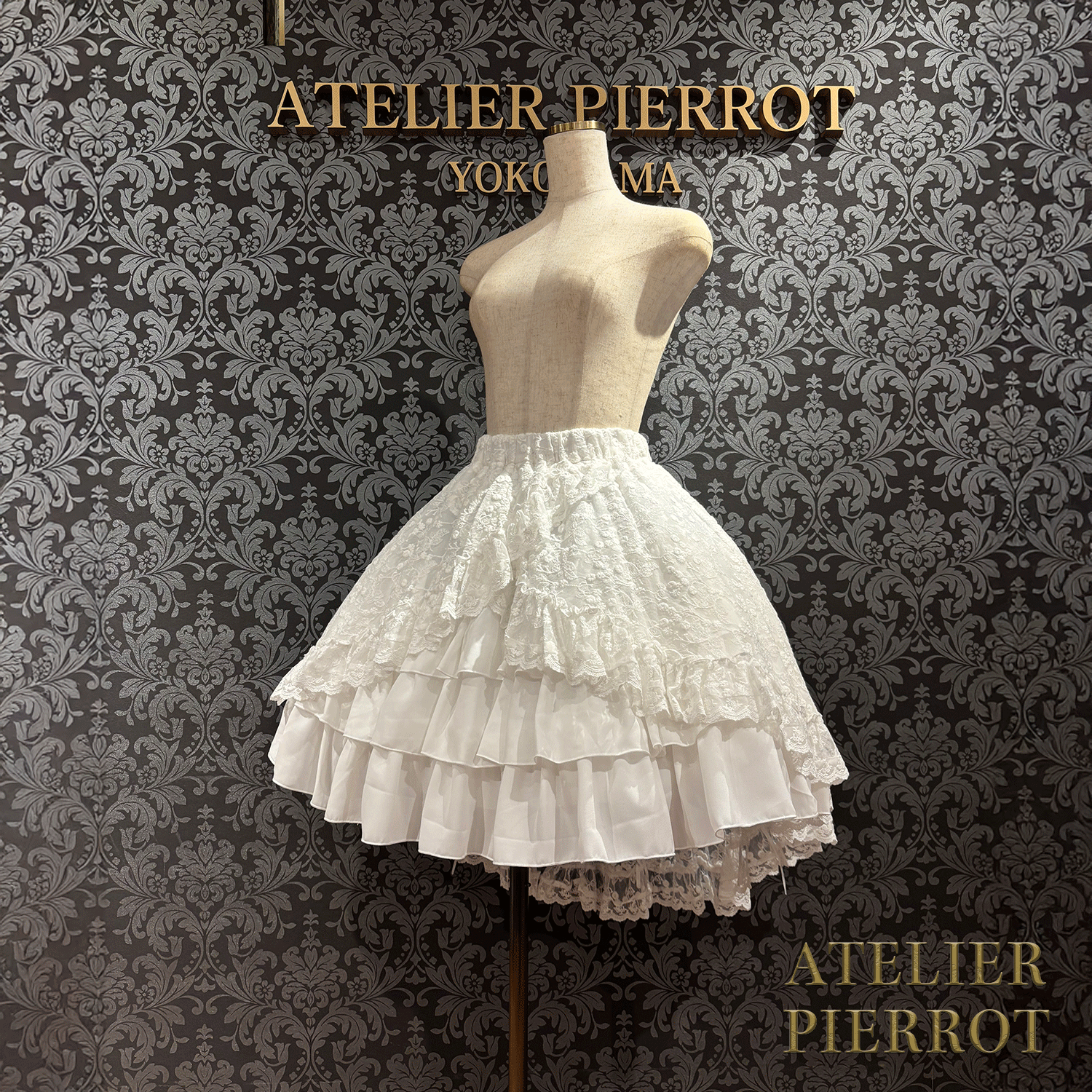 【ATELIER PIERROT】維多利亞時代的荷葉邊蕾絲裙子白/葡萄酒/紫色/海軍/黑色