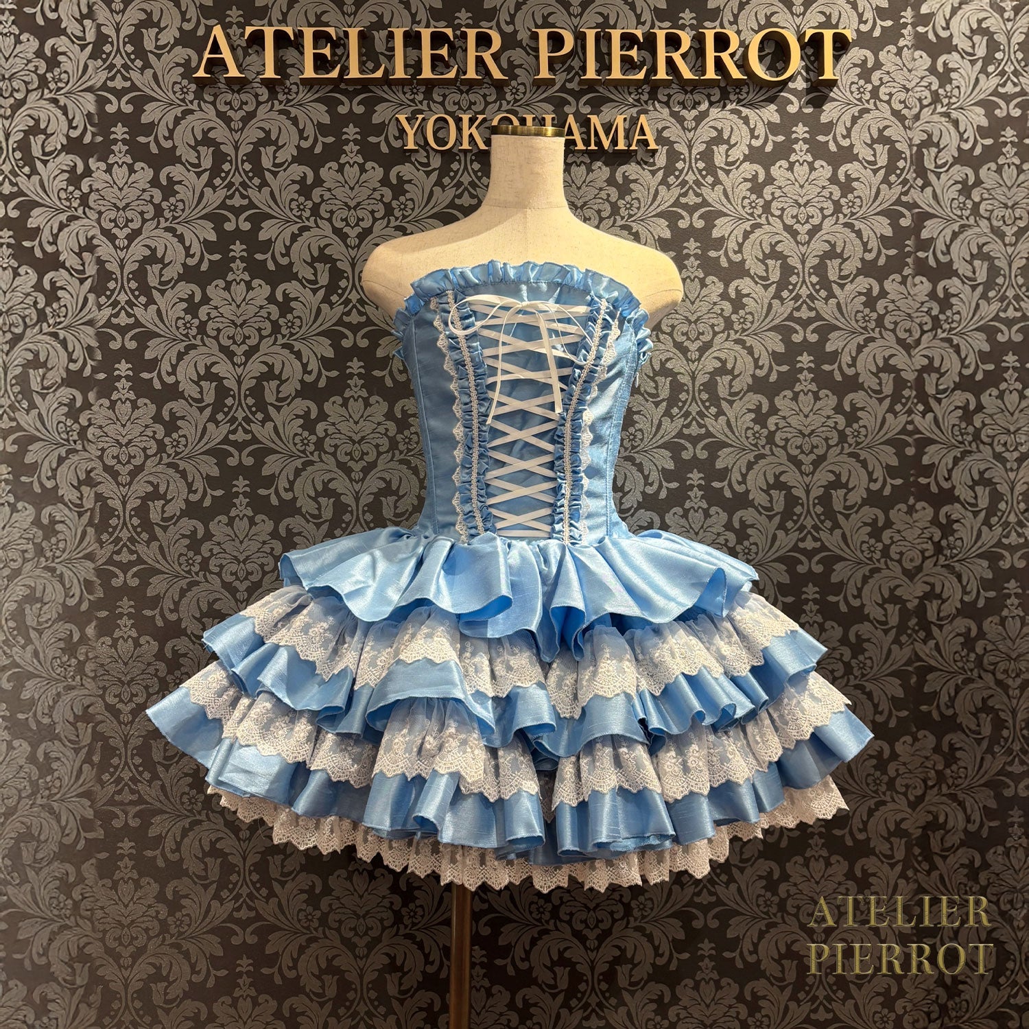 【ATELIER PIERROT】 ミニコルセットワンピース ホワイト/ピンク/サックス/パープル/グリーン/ネイビー/ブラック×ホワイト/ブラック