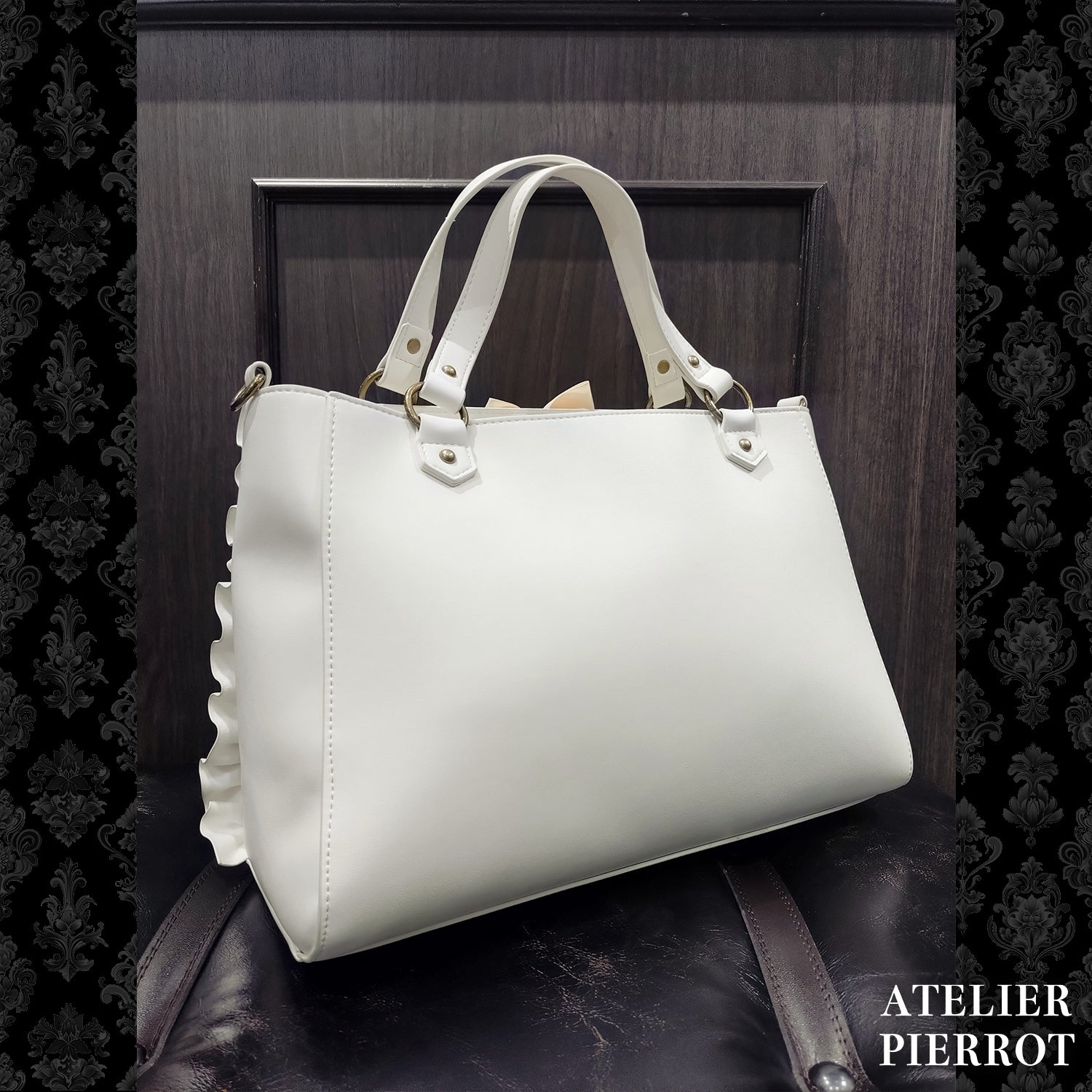 【ATELIER PIERROT】 ★ご予約受付中★ “Secret Reliquary” Lace-Up Bag ホワイト/ブラック×ボルドー/ブラック