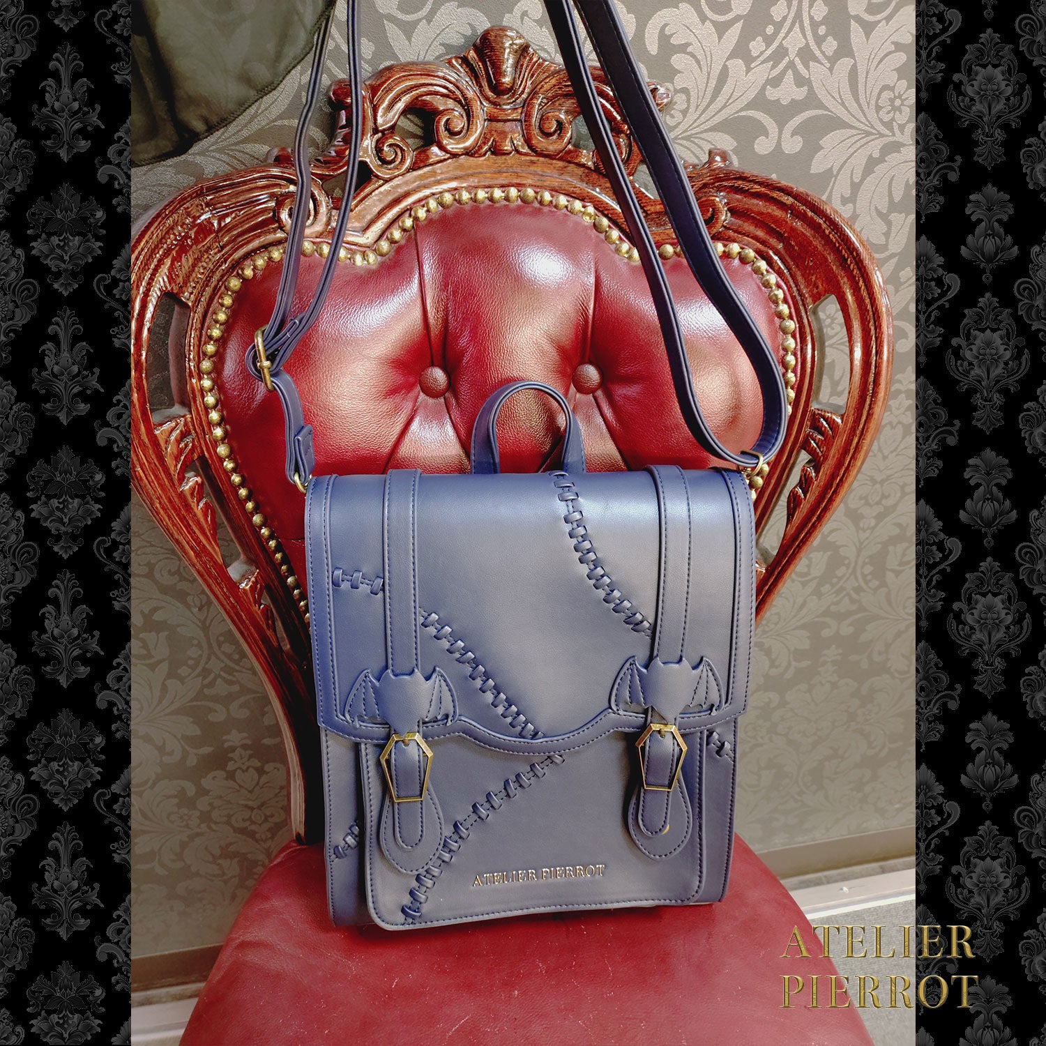 【ATELIER PIERROT】 “Nocturnal Grave”Mended Satchel ボルドー/ネイビー/ブラック