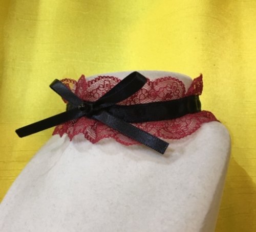 【MARBLE】マーブル リボンレースチョーカー:赤レース×黒リボン×黒パール