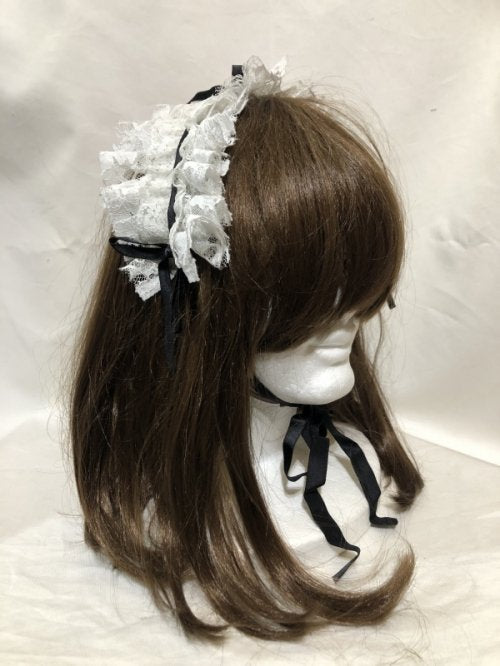 【MARBLE】マーブル 総レースボリュームフリルヘッドドレス(小):白レース×黒リボン