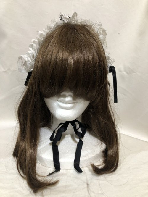 【MARBLE】マーブル 総レースボリュームフリルヘッドドレス(小):白レース×黒リボン