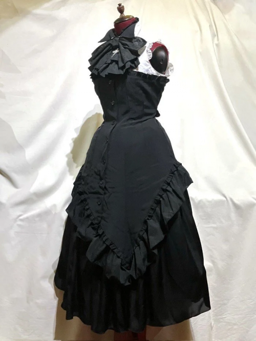 【MARBLE】マーブル ゴシックタイ付コルセット風ブラウスワンピース:黒白