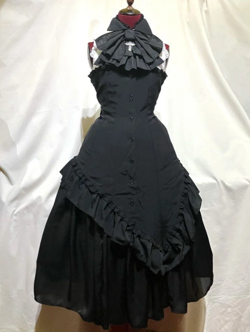 【MARBLE】マーブル ゴシックタイ付コルセット風ブラウスワンピース:黒白