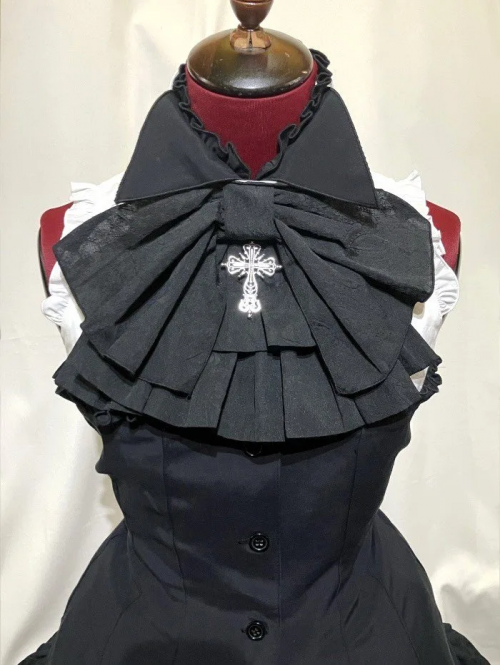 【MARBLE】マーブル ゴシックタイ付コルセット風ブラウスワンピース:黒白