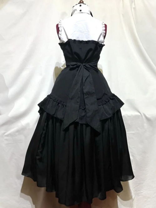 【MARBLE】マーブル ゴシックタイ付コルセット風ブラウスワンピース:黒白