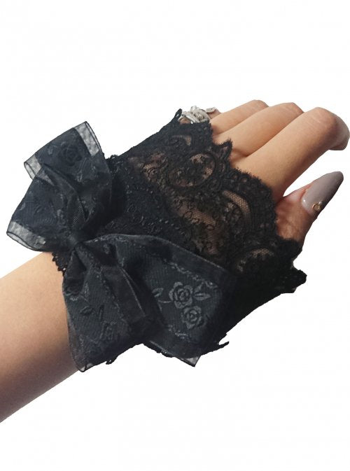 【ATELIER PIERROT】アトリエピエロ 薔薇リボンレースお袖とめ 黒