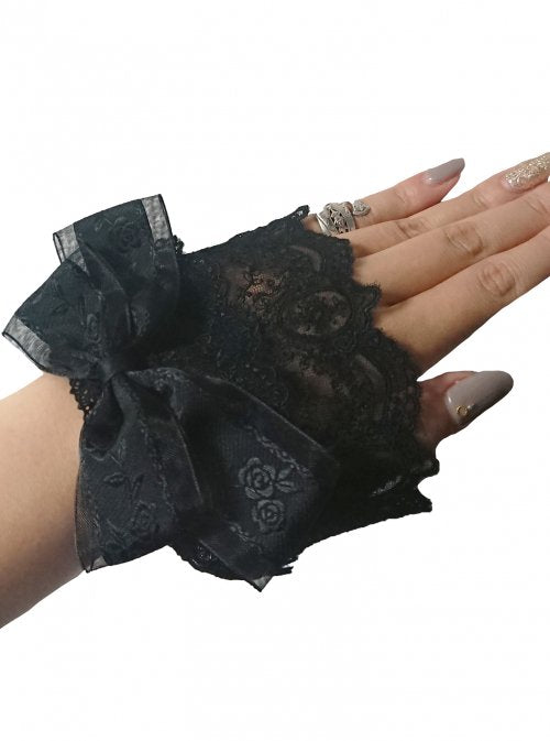 【ATELIER PIERROT】アトリエピエロ 薔薇リボンレースお袖とめ 黒