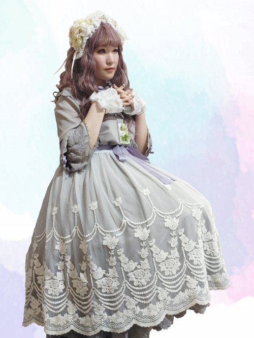 【ATELIER PIERROT】アトリエピエロ 薔薇リボンレースお袖とめ 白