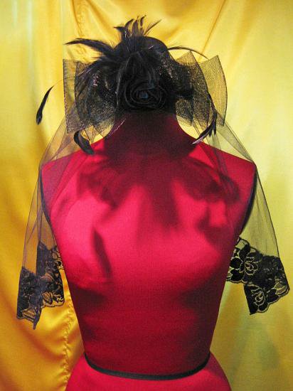 【MARBLE】マーブル ベール付きエレガンスゴシックミニハット:黒×黒バラ