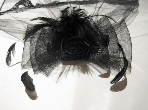 【MARBLE】マーブル ベール付きエレガンスゴシックミニハット:黒×黒バラ