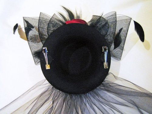 【MARBLE】マーブル ベール付きエレガンスゴシックミニハット:黒×えんじバラ