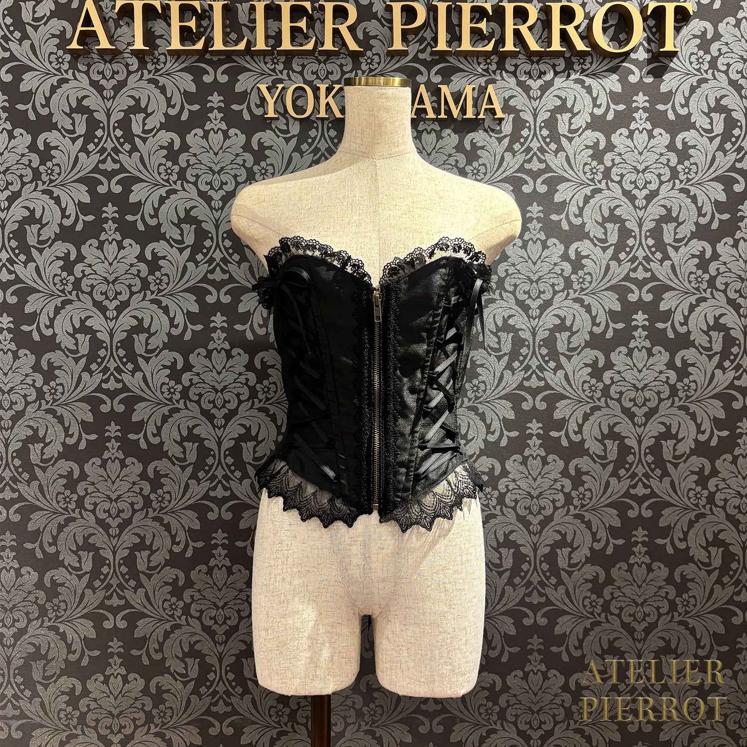 【ATELIER PIERROT】帶長緊身胸衣(Shantan織物)白色/黑色X白色/黑色